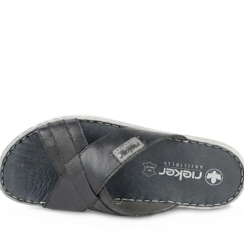 Leather Mule Sandals - Navy