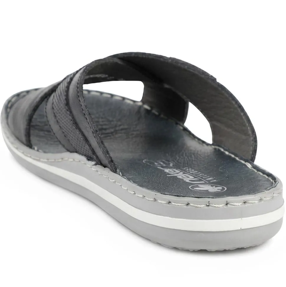 Leather Mule Sandals - Navy