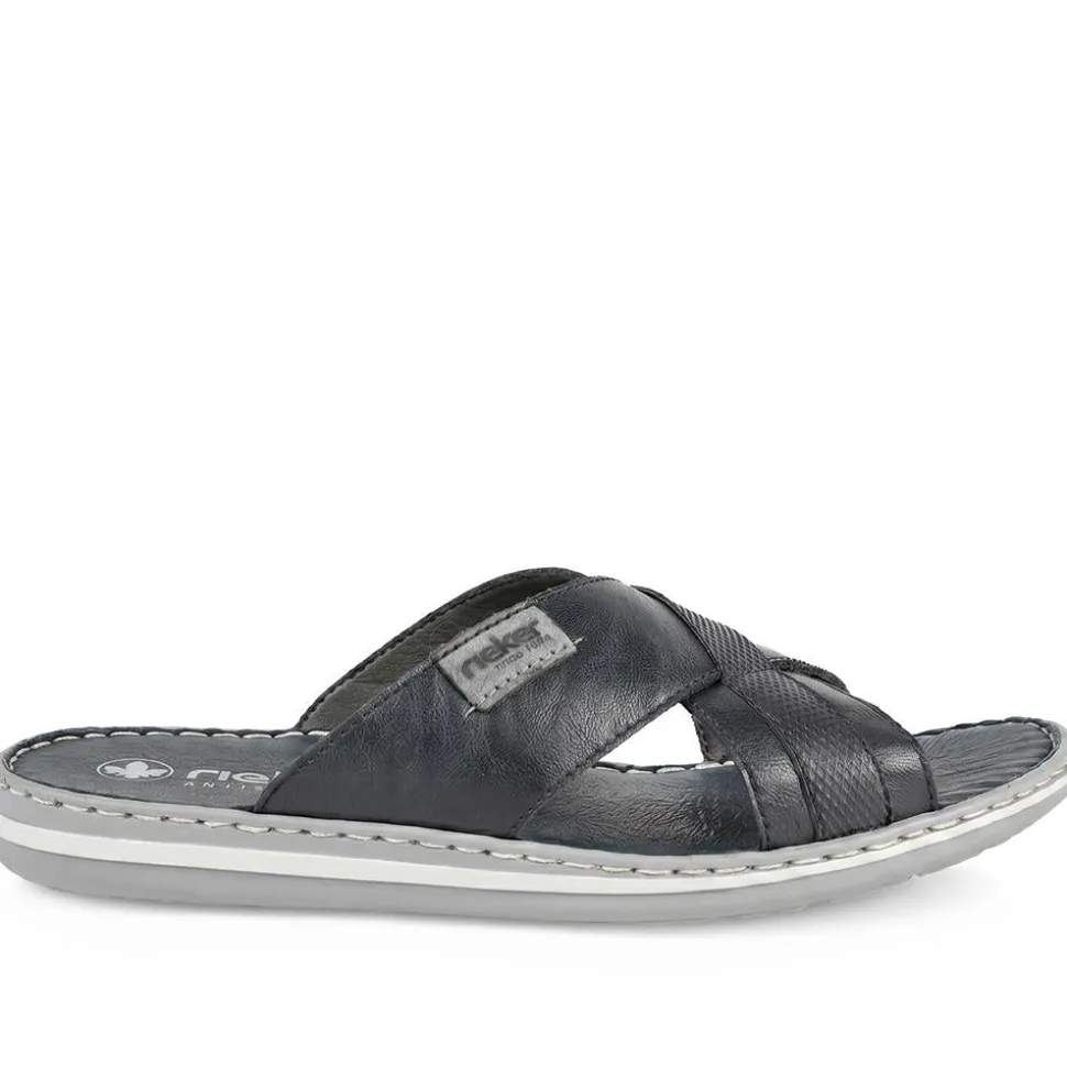 Leather Mule Sandals - Navy
