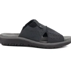 Leather Mule Sandals - Navy
