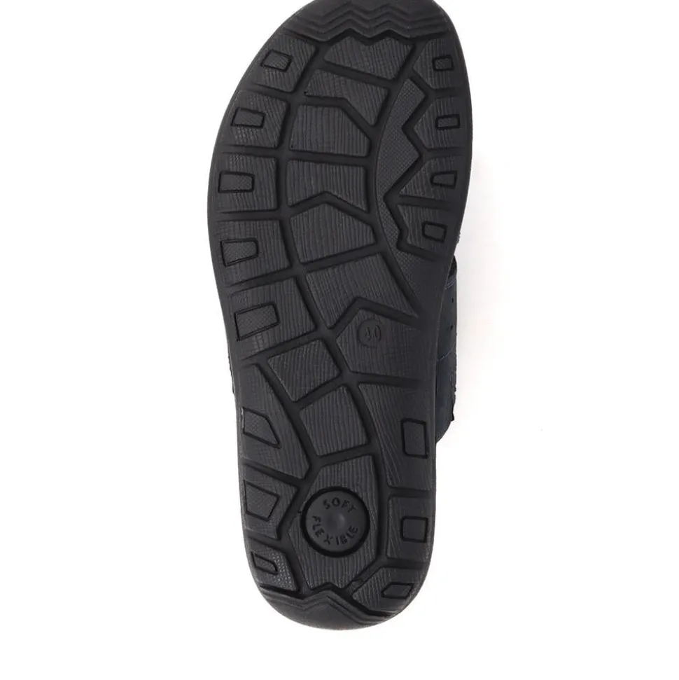 Leather Mule Sandals - Navy