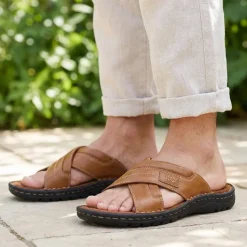 Leather Mule Sandals - Tan