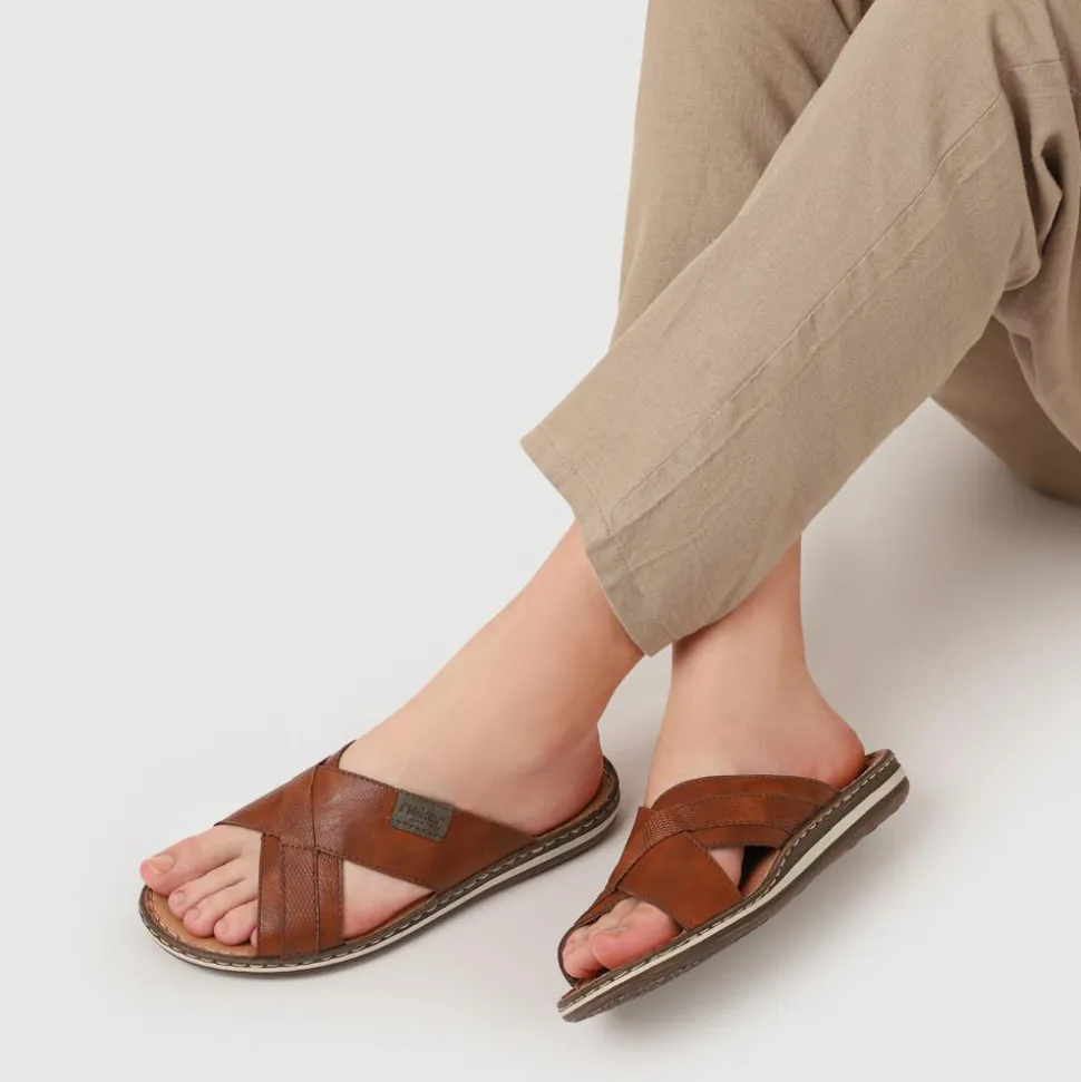 Leather Mule Sandals - Tan