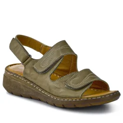 Leather Multi-Touch-Fasten Sandals - Khaki