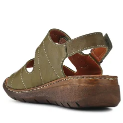 Leather Multi-Touch-Fasten Sandals - Khaki