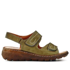 Leather Multi-Touch-Fasten Sandals - Khaki