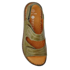 Leather Multi-Touch-Fasten Sandals - Khaki