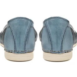 Leather Open-Toe Ballet Flats - Denim