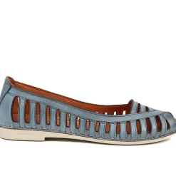 Leather Open-Toe Ballet Flats - Denim