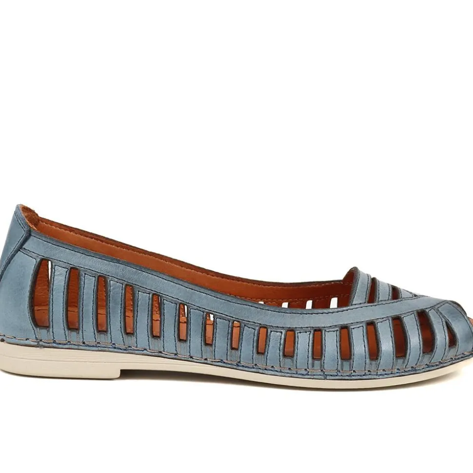 Leather Open-Toe Ballet Flats - Denim