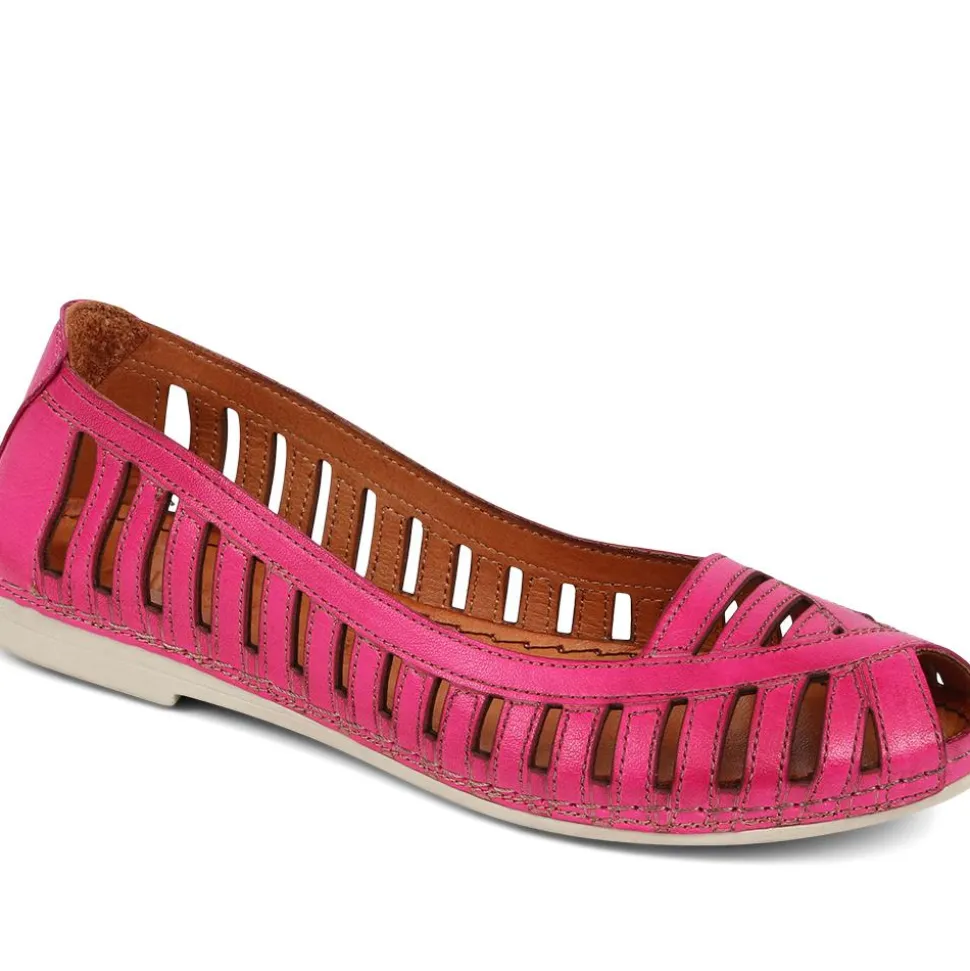 Leather Open-Toe Ballet Flats - Pink