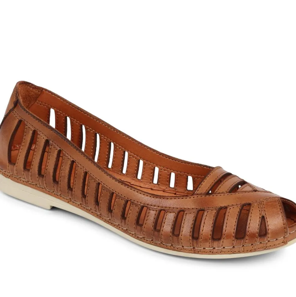 Leather Open-Toe Ballet Flats - Tan