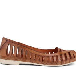 Leather Open-Toe Ballet Flats - Tan