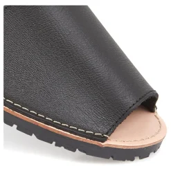 Leather Peep-Toe Sandal - Black