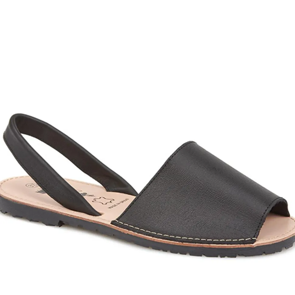 Leather Peep-Toe Sandal - Black