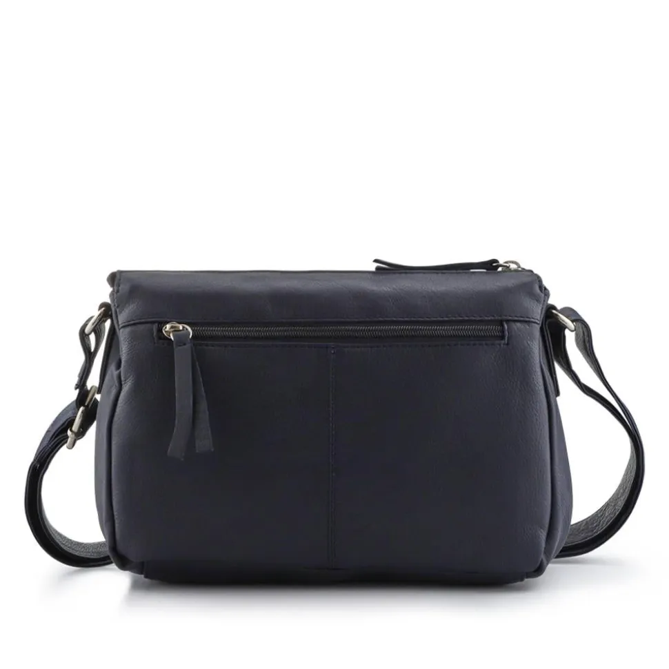 Leather Quilted Crossbody Bag - Navy