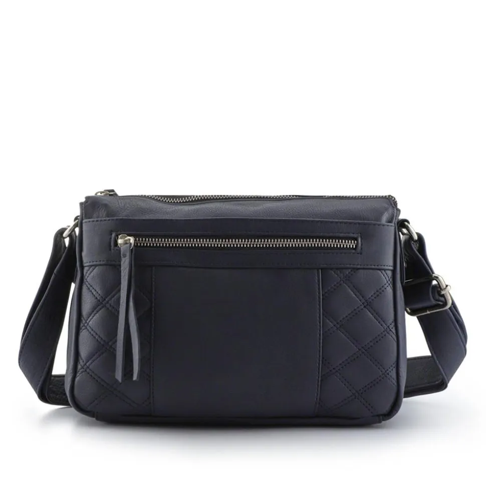 Leather Quilted Crossbody Bag - Navy