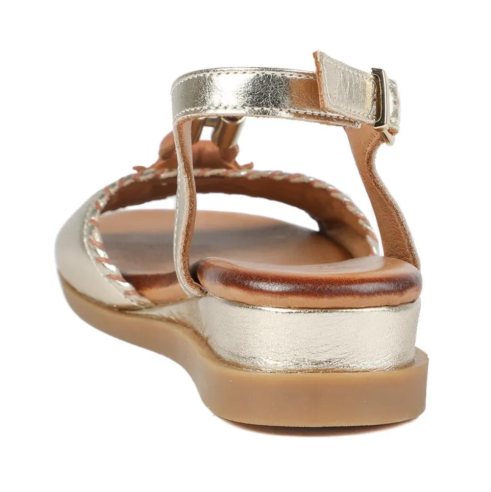Leather Slingback Wedge Sandals - Gold