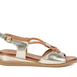 Leather Slingback Wedge Sandals - Gold