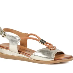 Leather Slingback Wedge Sandals - Gold