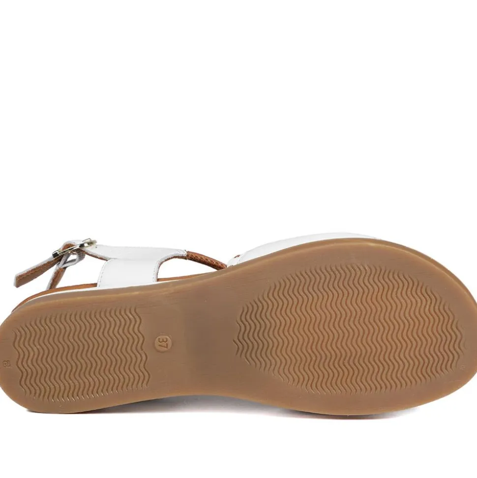 Leather Slingback Wedge Sandals - White-Tan