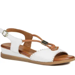 Leather Slingback Wedge Sandals - White-Tan