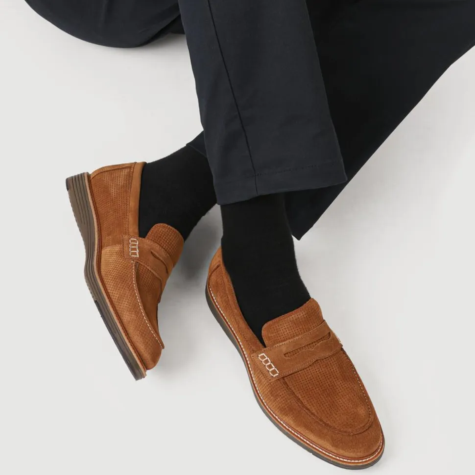 Leather Slip-On Casual Shoes - Cognac