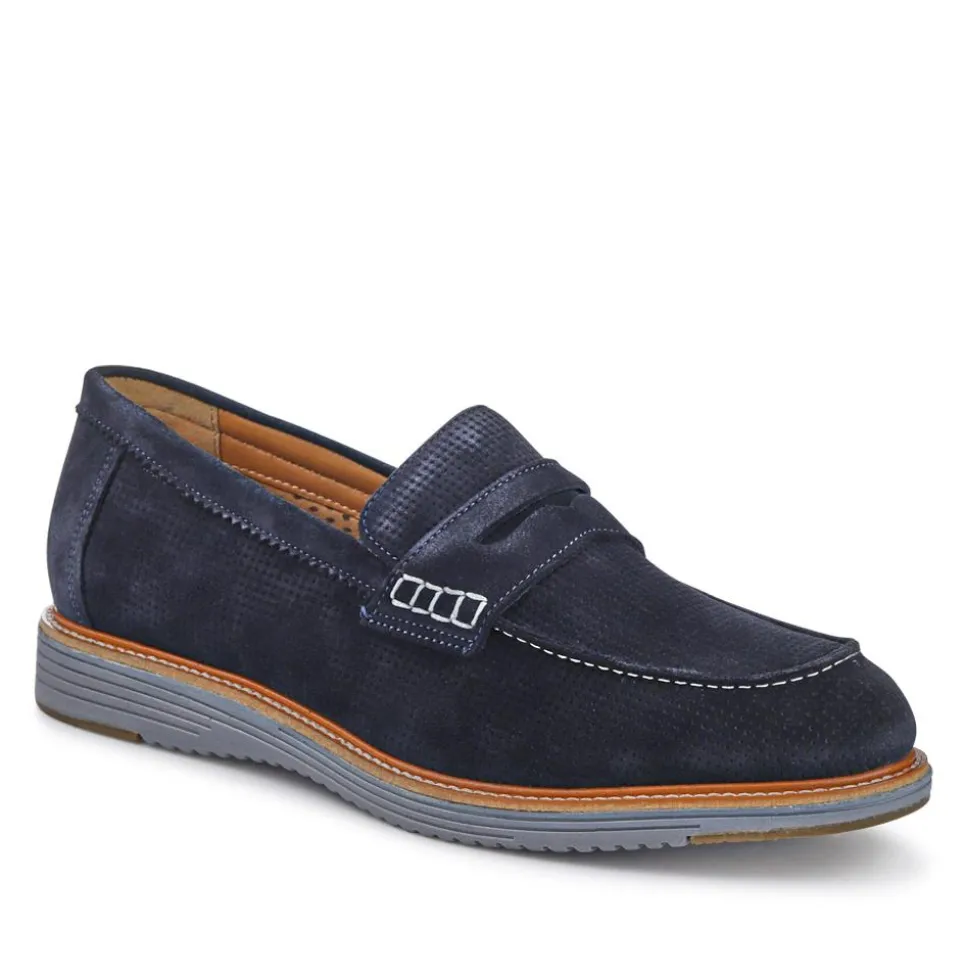 Leather Slip-On Casual Shoes - Navy