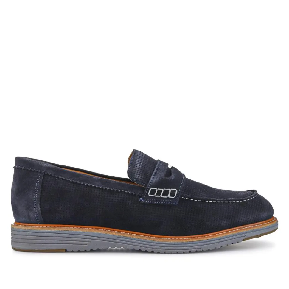 Leather Slip-On Casual Shoes - Navy