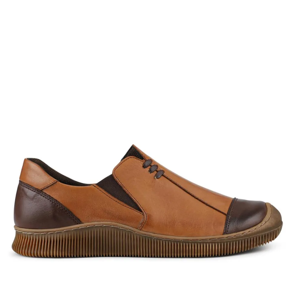 Leather Slip-On Casual Shoes - Tan-Brown