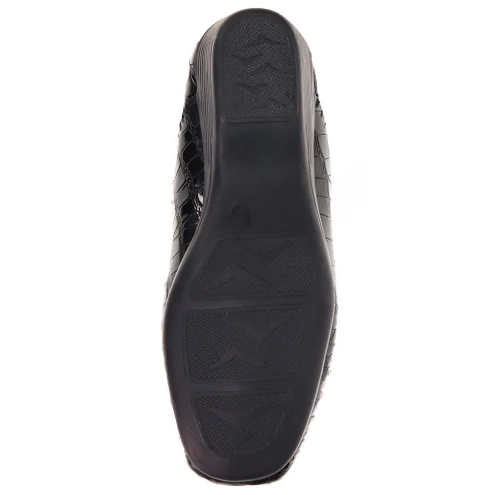 Leather Slip-On Heeled Shoes - Black Croc