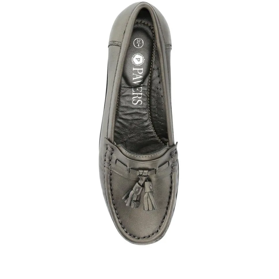 Leather Slip-On Loafers - Pewter