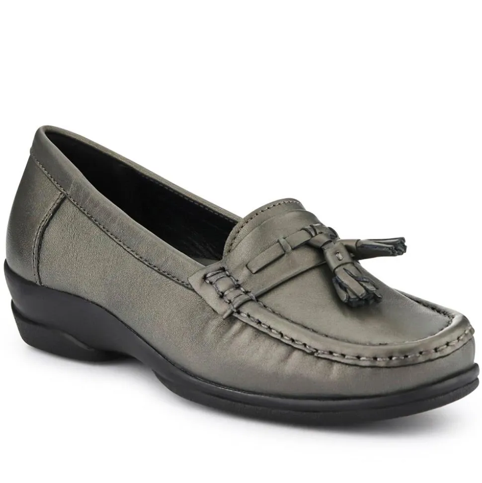 Leather Slip-On Loafers - Pewter