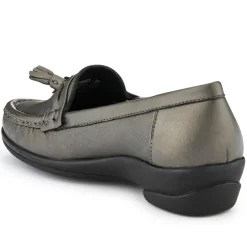 Leather Slip-On Loafers - Pewter
