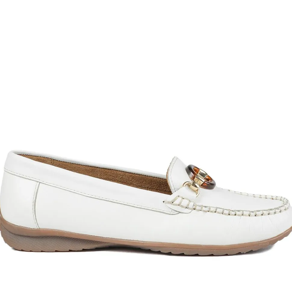 Leather Slip On Moccasin Shoe - White