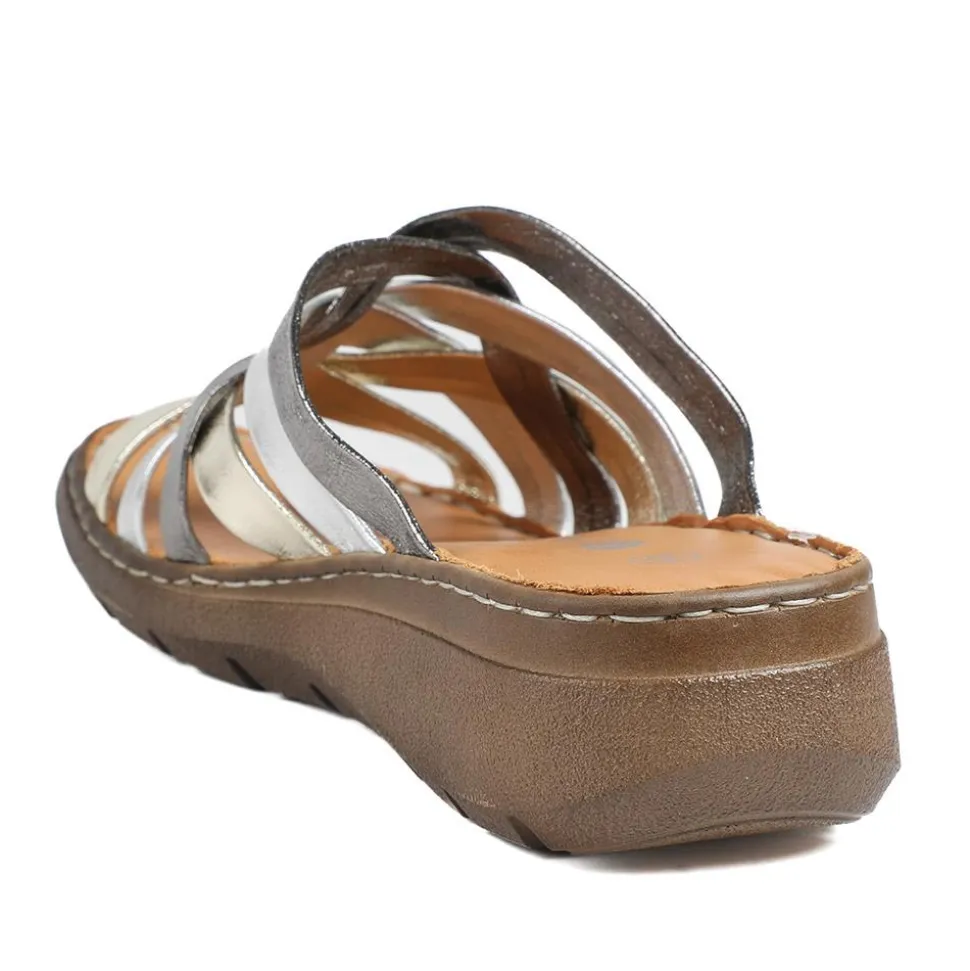 Leather Slip On Mule Sandals - Metallic