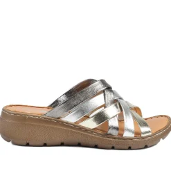 Leather Slip On Mule Sandals - Metallic