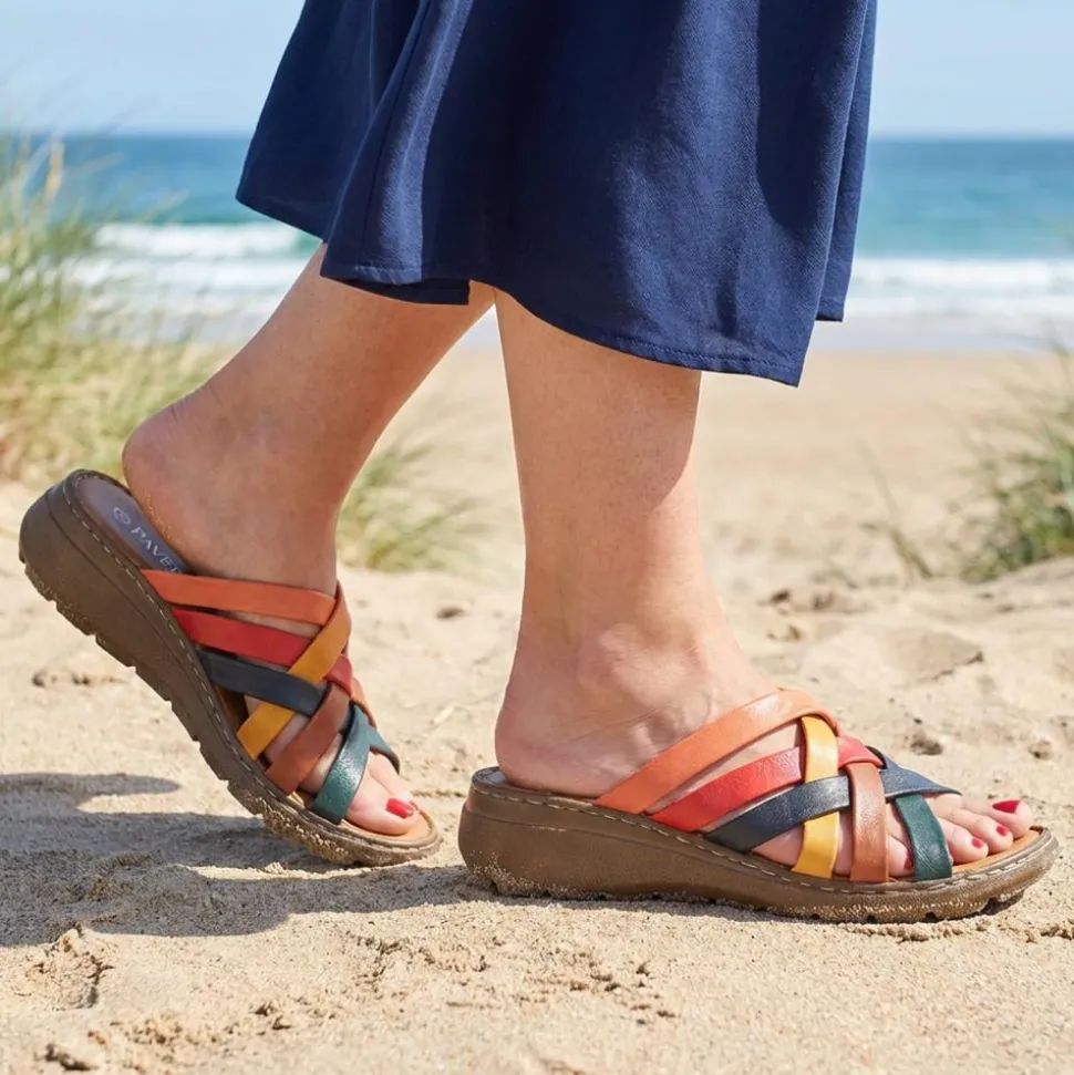 Leather Slip On Mule Sandals - Multi