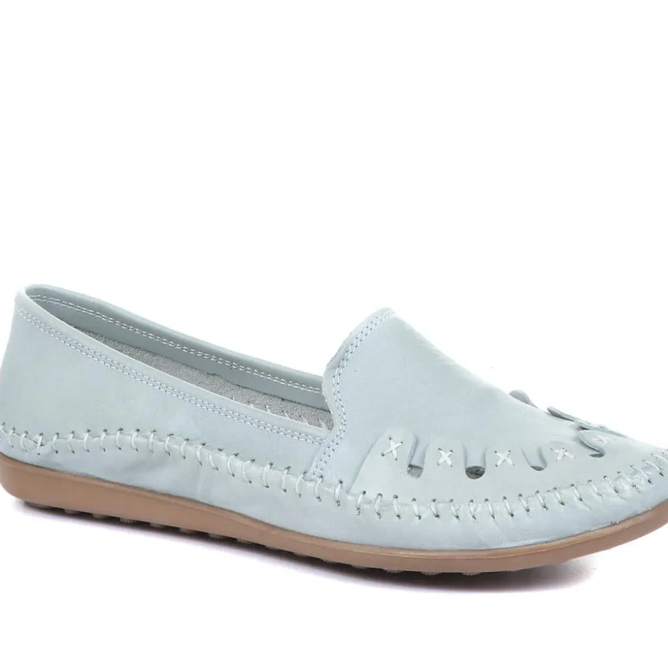 Leather Slip-On Pumps - Pale Blue