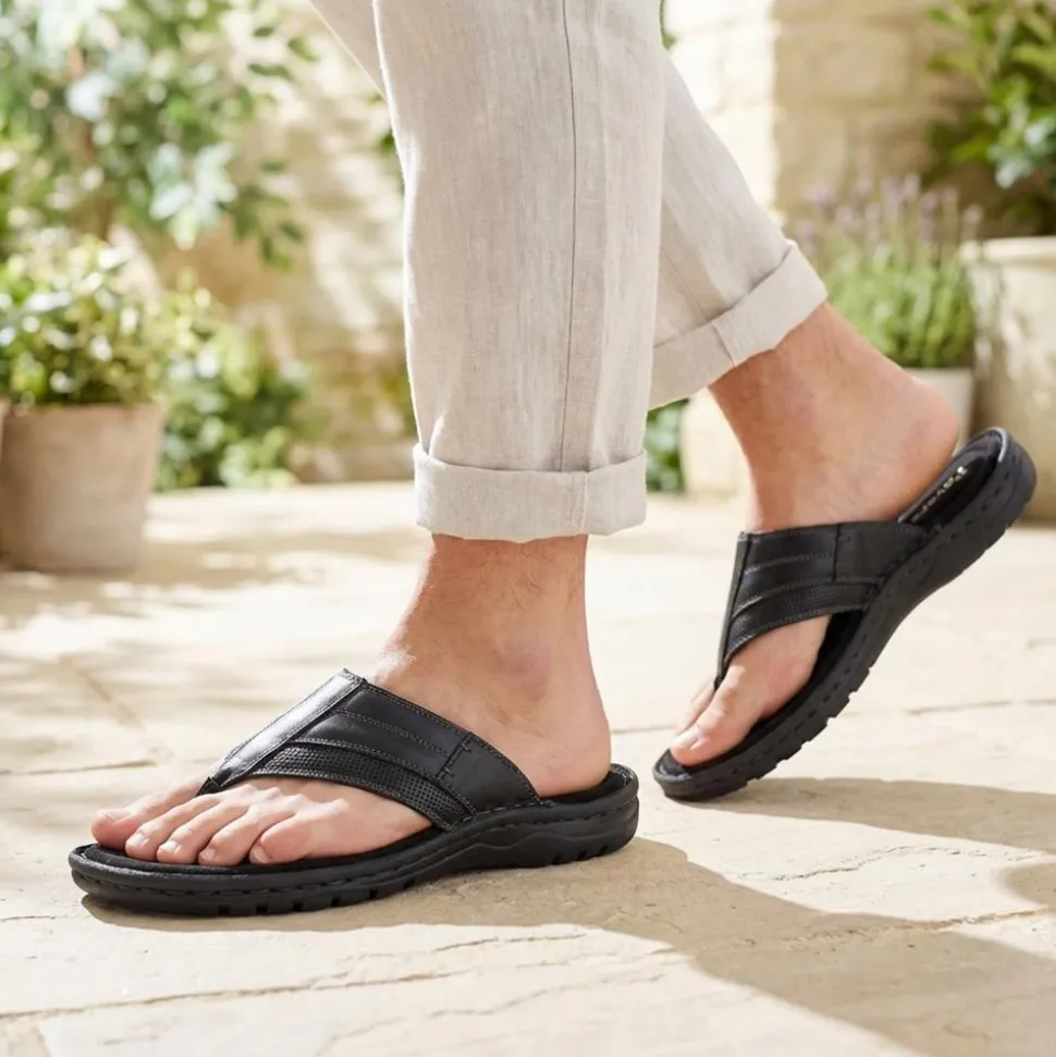Leather Slip On Sandals - Black