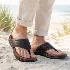 Leather Slip On Sandals - Dark Brown
