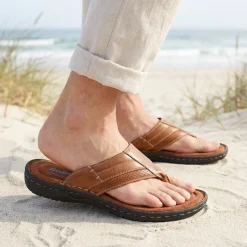 Leather Slip On Sandals - Tan