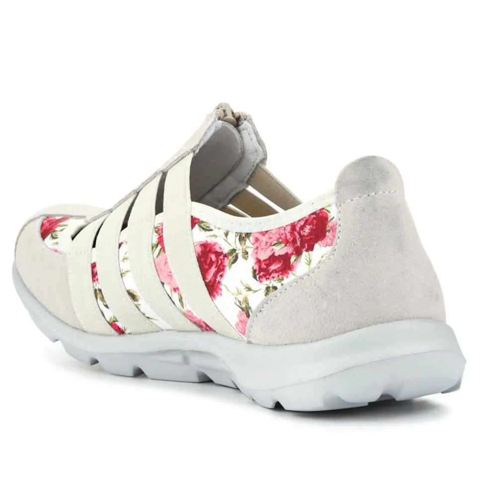 Leather Slip-On Shoes - Beige-Floral