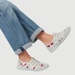 Leather Slip-On Shoes - Beige-Floral