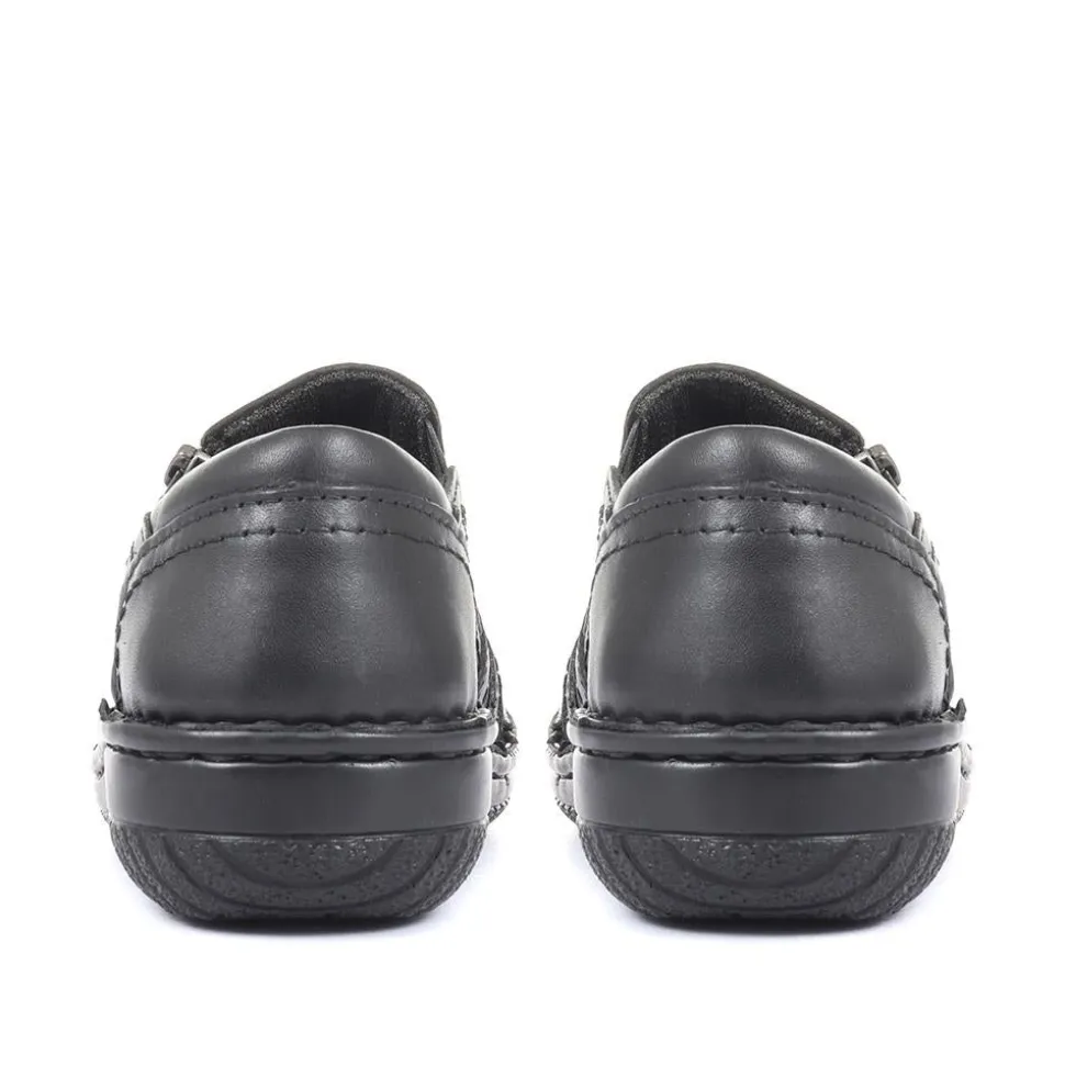 Leather Slip On Shoes for Women - Black