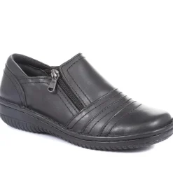 Leather Slip On Shoes for Women - Black