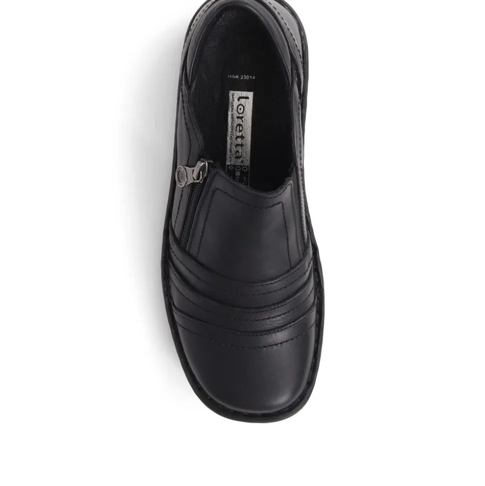 Leather Slip On Shoes for Women - Black