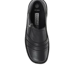 Leather Slip On Shoes for Women - Black