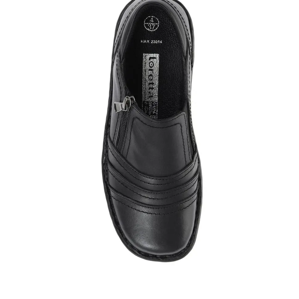 Leather Slip On Shoes for Women - Black