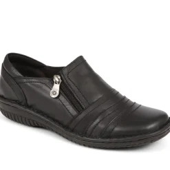 Leather Slip On Shoes for Women - Black